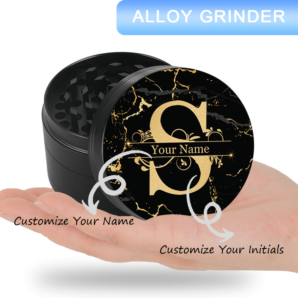 1pc personalized black golden initial name   alloy grinder portable manual crusher 50mm 63mm   layer tobacco grinder unique customized gift for men and women birthday gift holiday present