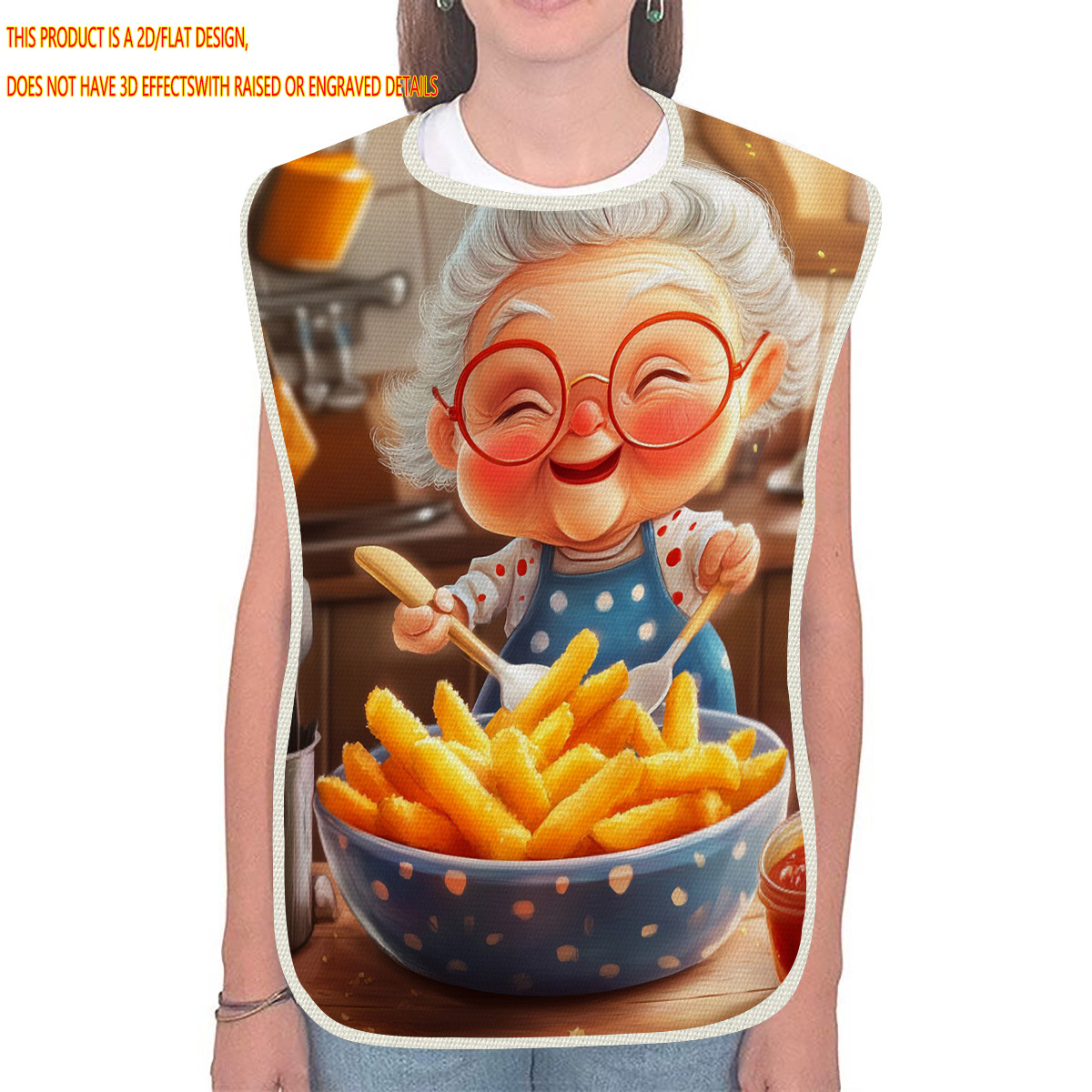 TEMU 1pc 2d Flat Printing? Granny Pattern, Saliva Bib Linen Material, Bib Apron For Men And Women, Fashionable Meals For The Elderly, Adult Double