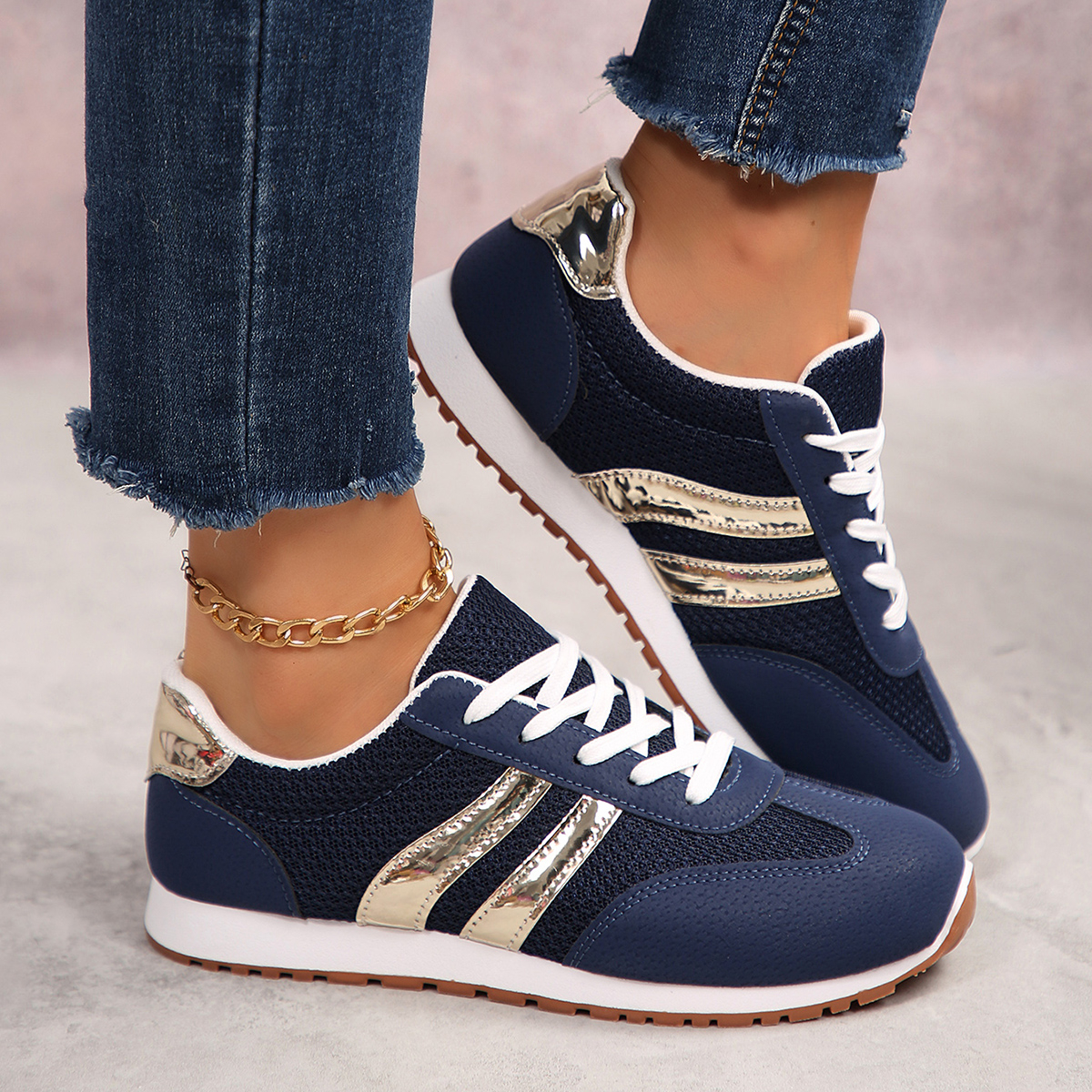 TEMU Summer Hot Item Retro Sneakers Women's Mesh Breathable Casual Shoes Flat Tech Style German Training Shoes Ins Same Style Cross-border Running
