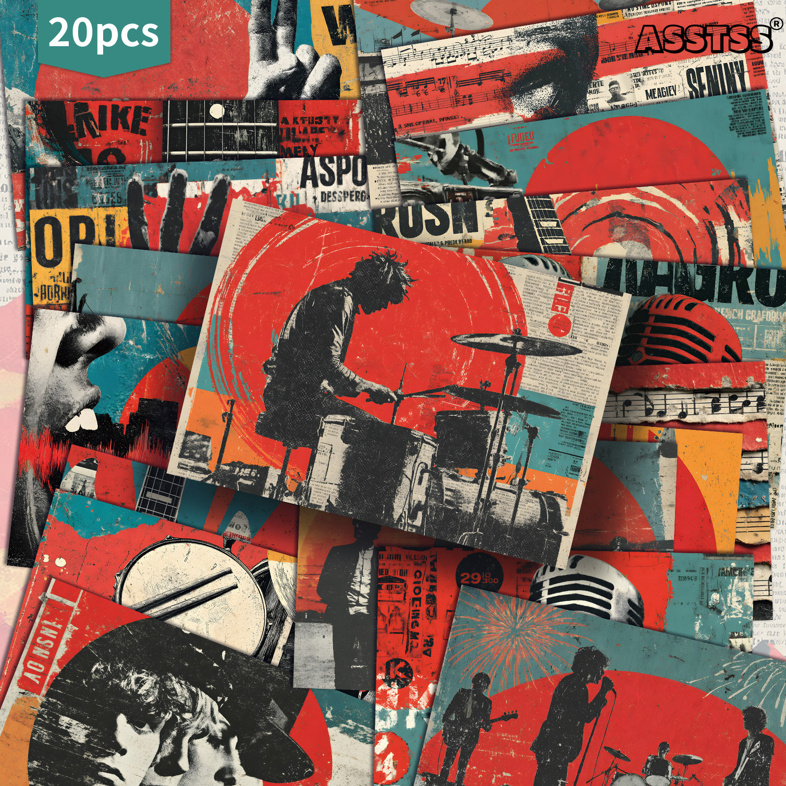 TEMU 20-pack Asstss Vintage Musical Collage Postcards - 4x6 Inches Retro Junk Journal Supplies, Classic Pinup Illustrations Collectible Decorative