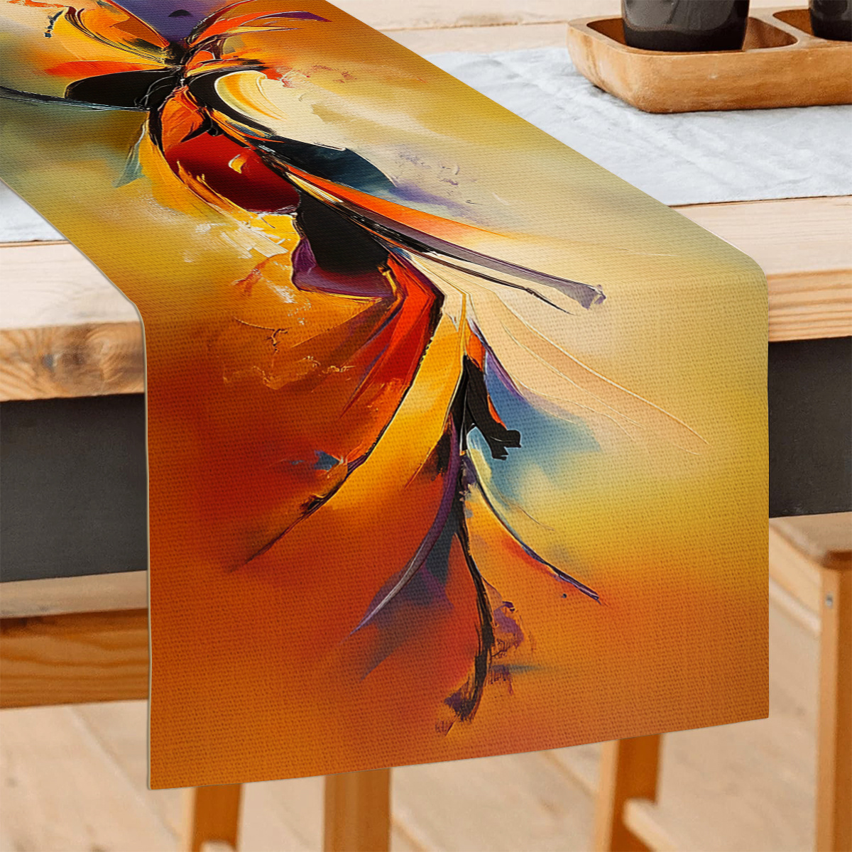 TEMU de mesa estilo pintura al óleo abstracto colorido, decoración artística para el hogar, adecuado para mesa de comedor, , decoración de mesa de té