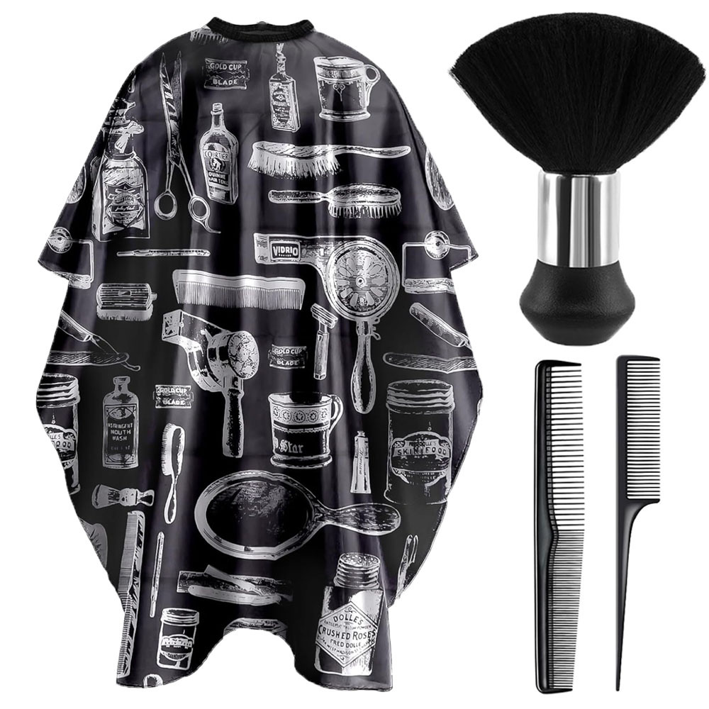 Professional Hair Cutting Cape With Neck Duster Brush, Comb, Salon Barber Cape, Hair Cutting Accessories