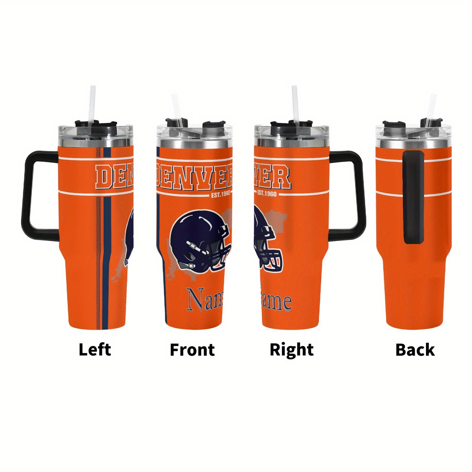 customizable   football 40oz stainless steel vacuum vacuum   with lid straw personalized name car cup reusable travel mug for coffee   gift for fans ideal for cars offices home 0