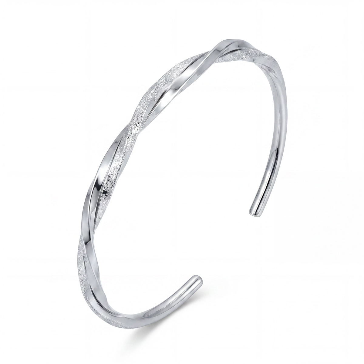 S925 Silvery Mobius Opening Bracelet With Twisted And Frosted Design - A Cool And Trendy Commuting Silvery Bracelet Versatile And Suitable For