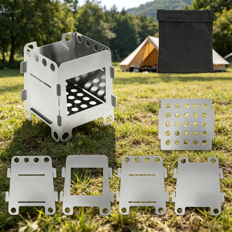 TEMU 2pcs (stove And Storage Bag) Outdoor Portable Camping Hiking Fire Stove, Card Stove Plate Outdoor Picnicking Detachable Bbq Stove Portable