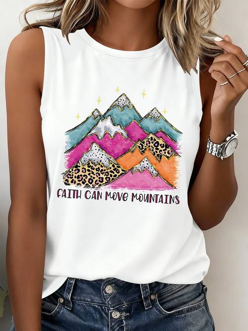 Artikelbild (065#) rundhals sommer ärmelloses top, lässiges bedrucktes ärmelloses oberteil mit geometrischen mustern und buchstaben-slogans, und vielseitig für tägliche ausflüge