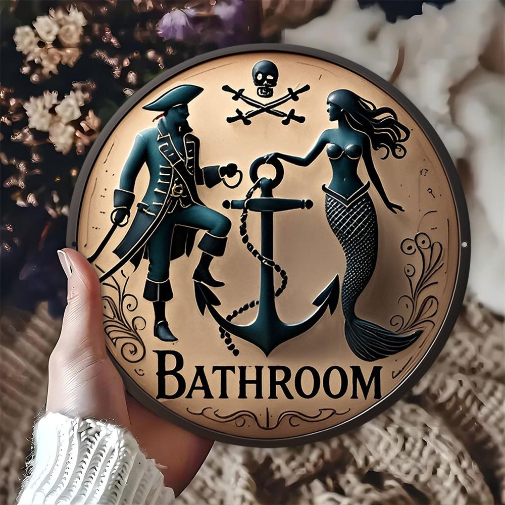 TEMU Un panneau vintage en aluminium sur le thème , mettant en des pirates et des sirènes, est idéal pour décorer une pièce. Cette décoration murale