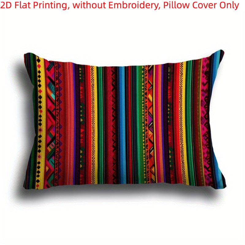 TEMU 1pc Mexican Throw Pillow Cover - Vibrant Multicolor Stripes Cushion Cover With Zipper Closure, Contemporary Latin Decor Suitable For Sofa Bed
