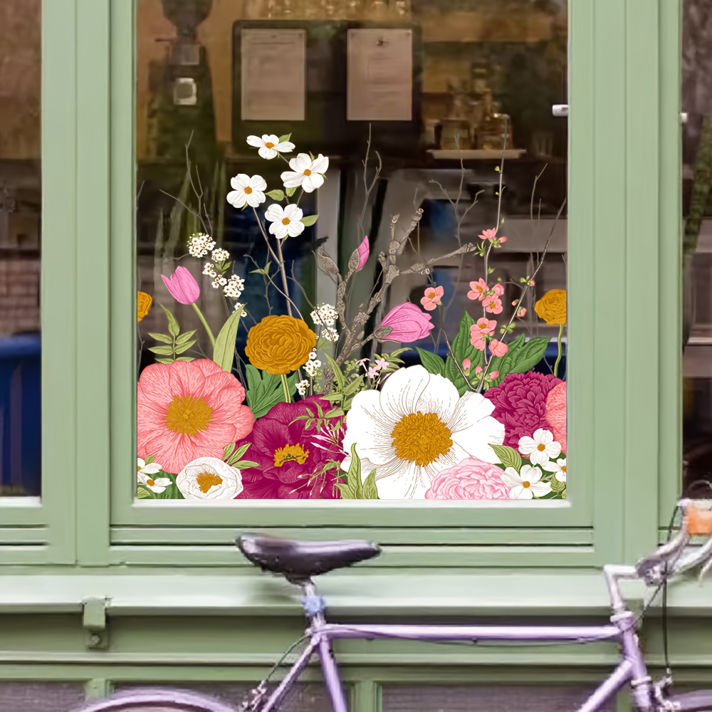 TEMU Autocollants pour vitrine en verre à motif floral , et pour décorations de de vêtements - Film en PET, résidu, adhésif laissé, auto-adhésif,
