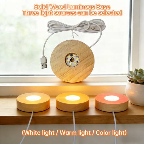 6 cm led-lichtsockel aus massivholz | 6 lichtquellen, drei farben verfügbar (weißes licht/warmes licht/farblicht), strombetrieben, dekorativer kunststil, nicht abnehmbare lampe | getrennt erhältlich, display-ständer,