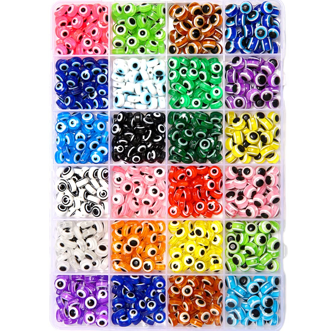 TEMU 800pcs 24 Grids 8mm Flat & Round Evil Eye Beads Spacer For Jewelry Making Diy Charms Bracelet Necklace