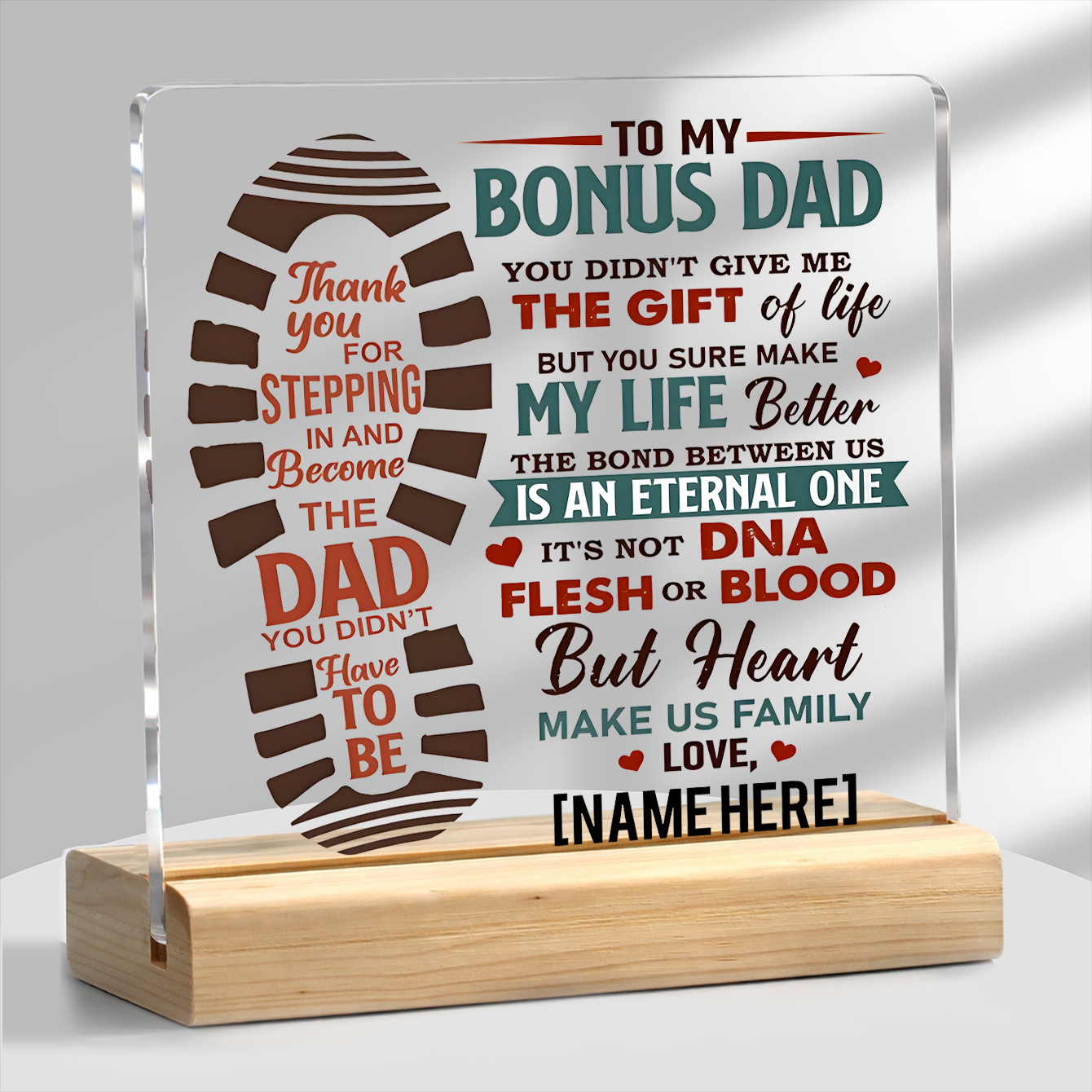 TEMU 2d Flat, 1pc Stepdad Thank You Gift From Daughter Or Son Acrylic Plaque With Wooden Base Meaningful Gift For Desk Decor Home Office Birthday