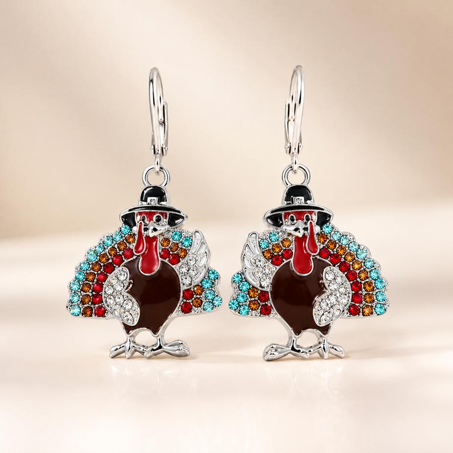 TEMU 1 Pair Fashion Cute Turkey With Hat Dangle Earrings, Vivid & Unique, Perfect For Christmas, Halloween, Valentine's Day, Anniversary, Wedding,