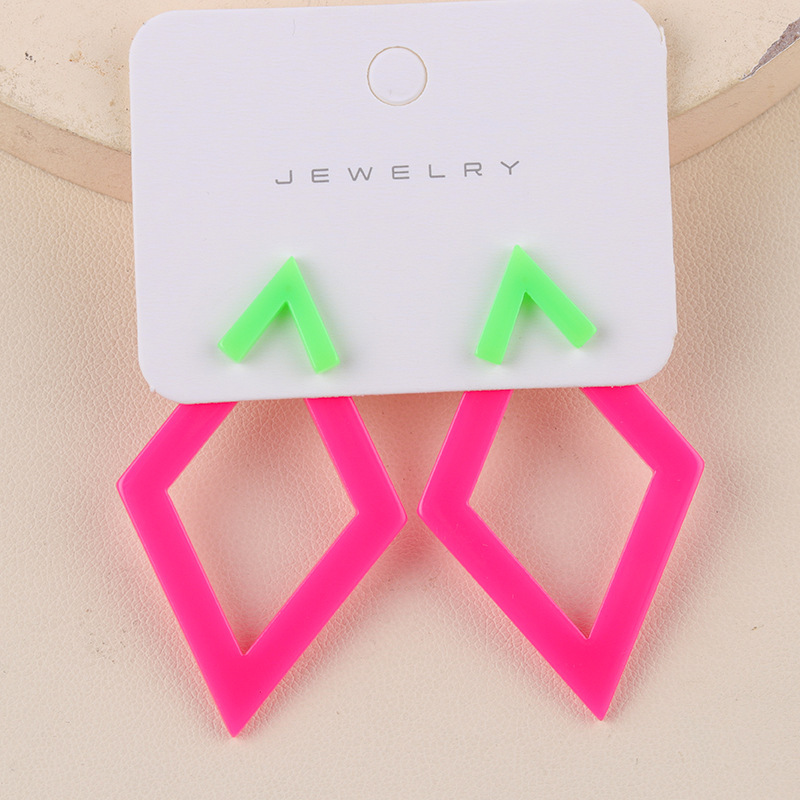 A Personalized With Front And Back Combination, Fluorescent Contrasting Quadrilateral Combination Earrings, Interesting Y2k , Perfect Jewelry For Versatile Wear Or Gift