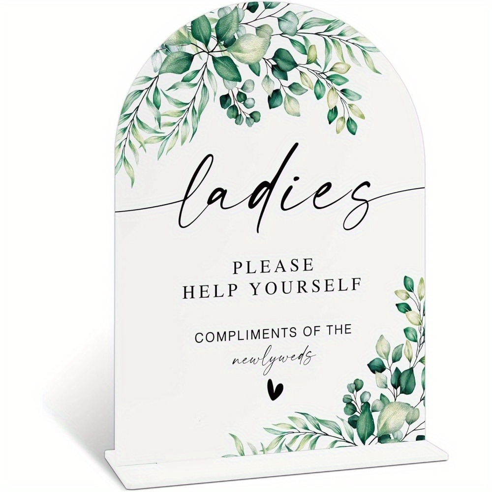 TEMU 2d Flat - [2d Flat] 1pc Women's Wedding Bathroom Sign, With Green Acrylic Wedding Sign, For Wedding Reception And Bridal Shower Decoration, 2d
