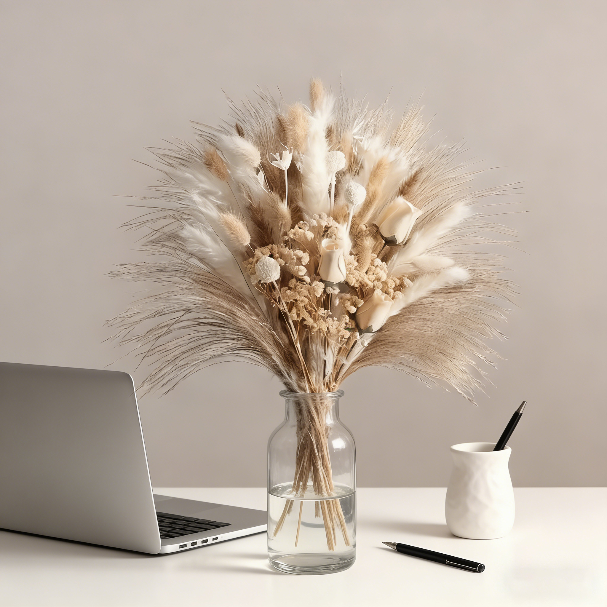 59pcs Mixed Pampas Dried Flowers | For Thanksgiving And Christmas Decorations, Warm Winter Atmosphere, Craft Materials, Home Decor, Back To School, Elegant Tabletop Display