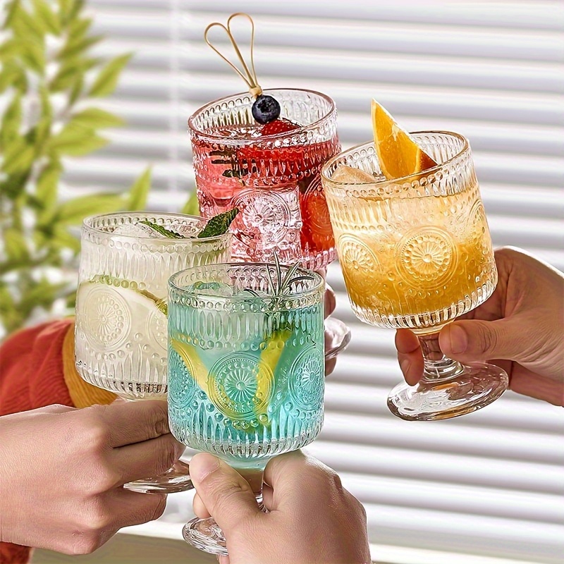4pcs set 8 ounce style glass floral embossed wine glass - Temu Oman