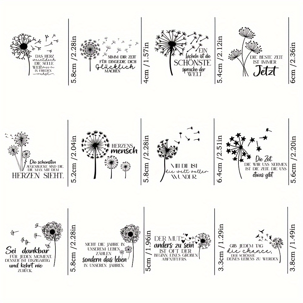 12 German Dandelion Motivational Quotes Themed Cup Stickers, Suitable For Mugs, Bottles, And Other Surfaces (stickers Only, Mugs Not Included)
