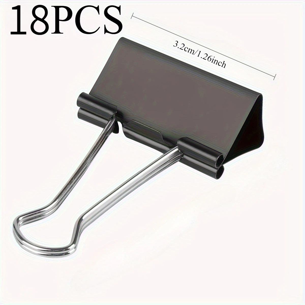 18pcs Set, Extra-large Black Folder, 1.26inch Metal Paperclips, Sturdy Spring Structure, , Designed Specifically For Office Organization, File Folder, Exam Paper Organizer, Bill Organizer