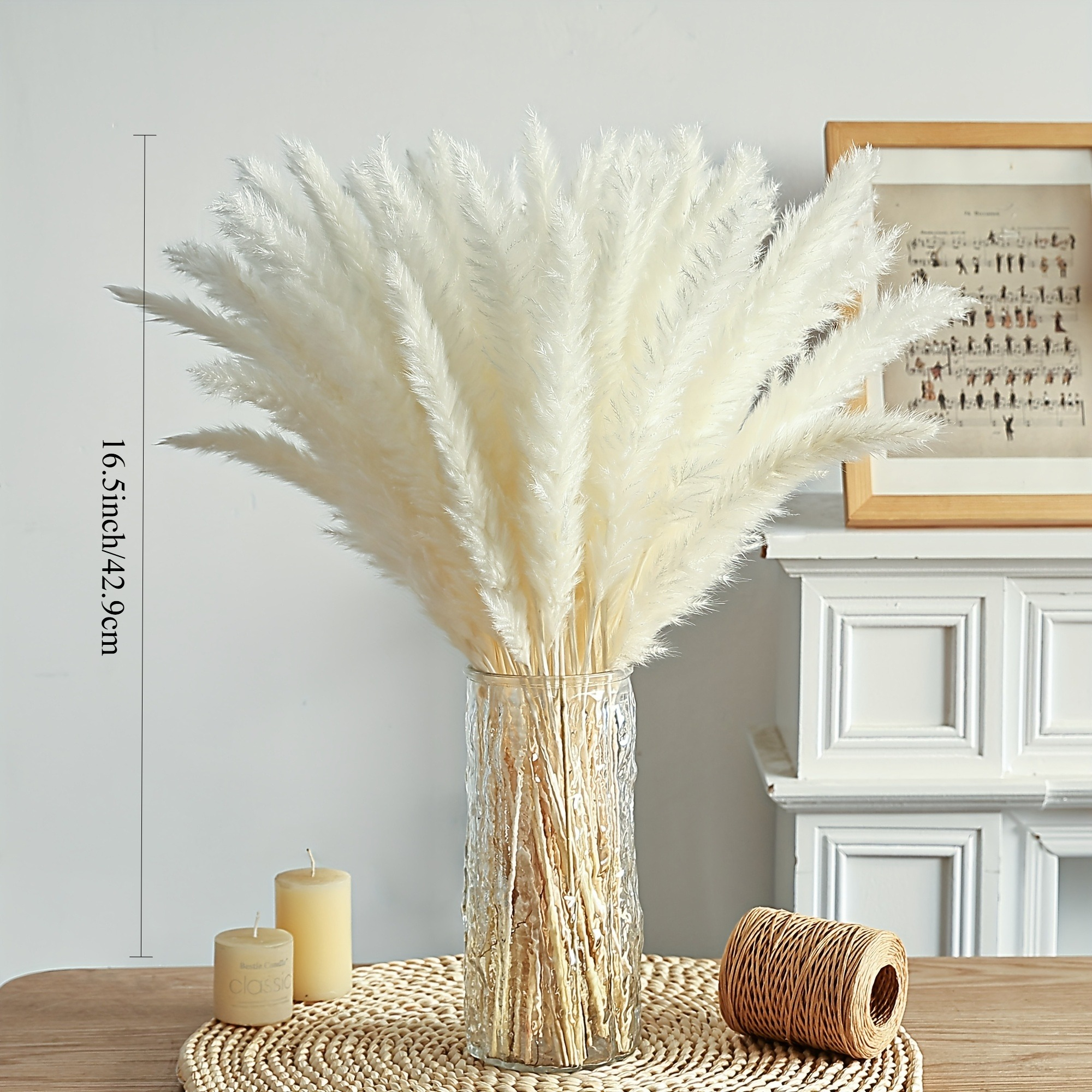 Image of 52pcs 16.5 Inch/43 Cm Natural Dried Pampas Grass Branches Decor For Home Kitchen Garden Party Photography Flower Arrangement Vase Decor