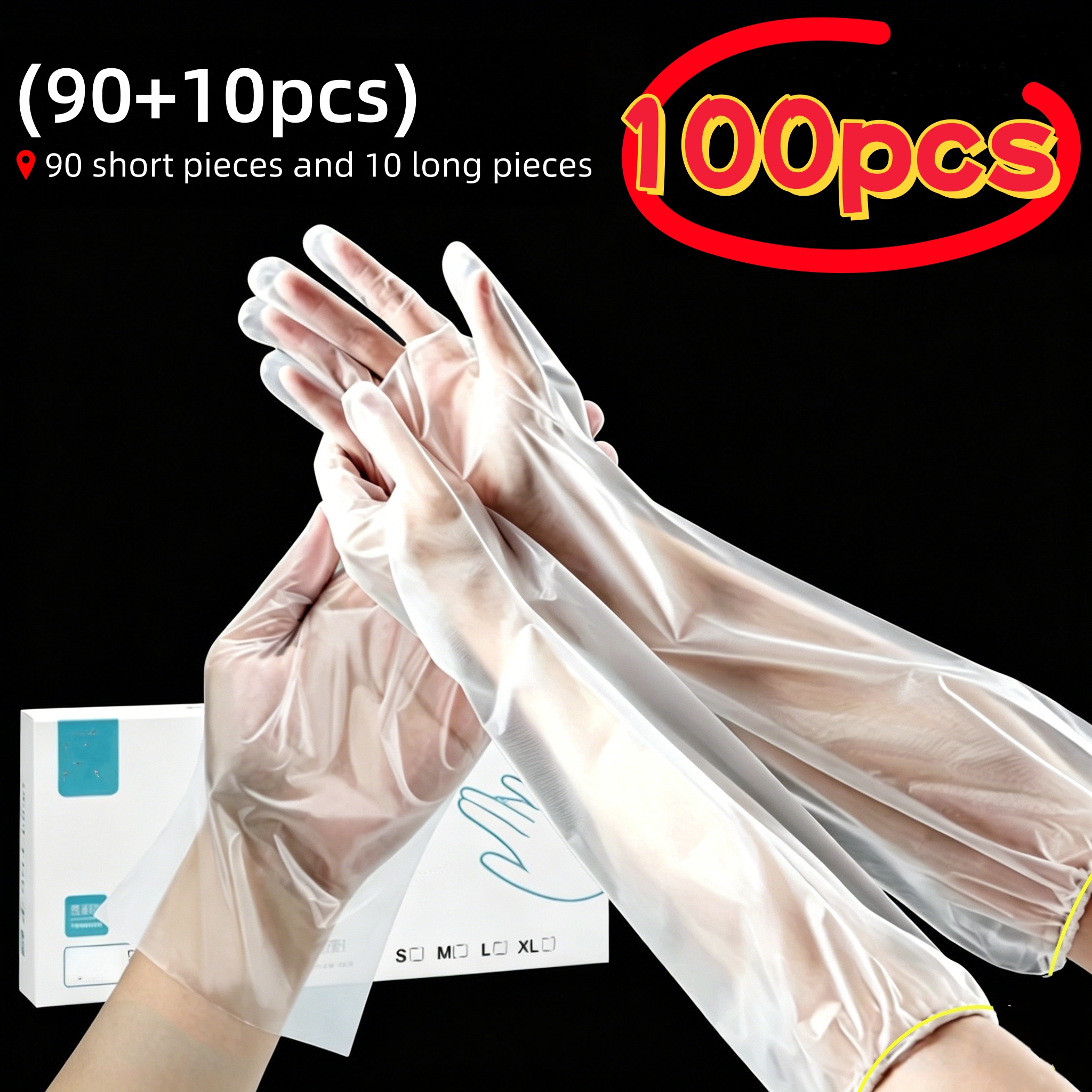 TEMU 100pcs Combination Of Long And Short Kitchen Cleaning Gloves, Extended Non-slip Household Gloves, Multipurpose, Alcohol-free, Made Of Plastic,