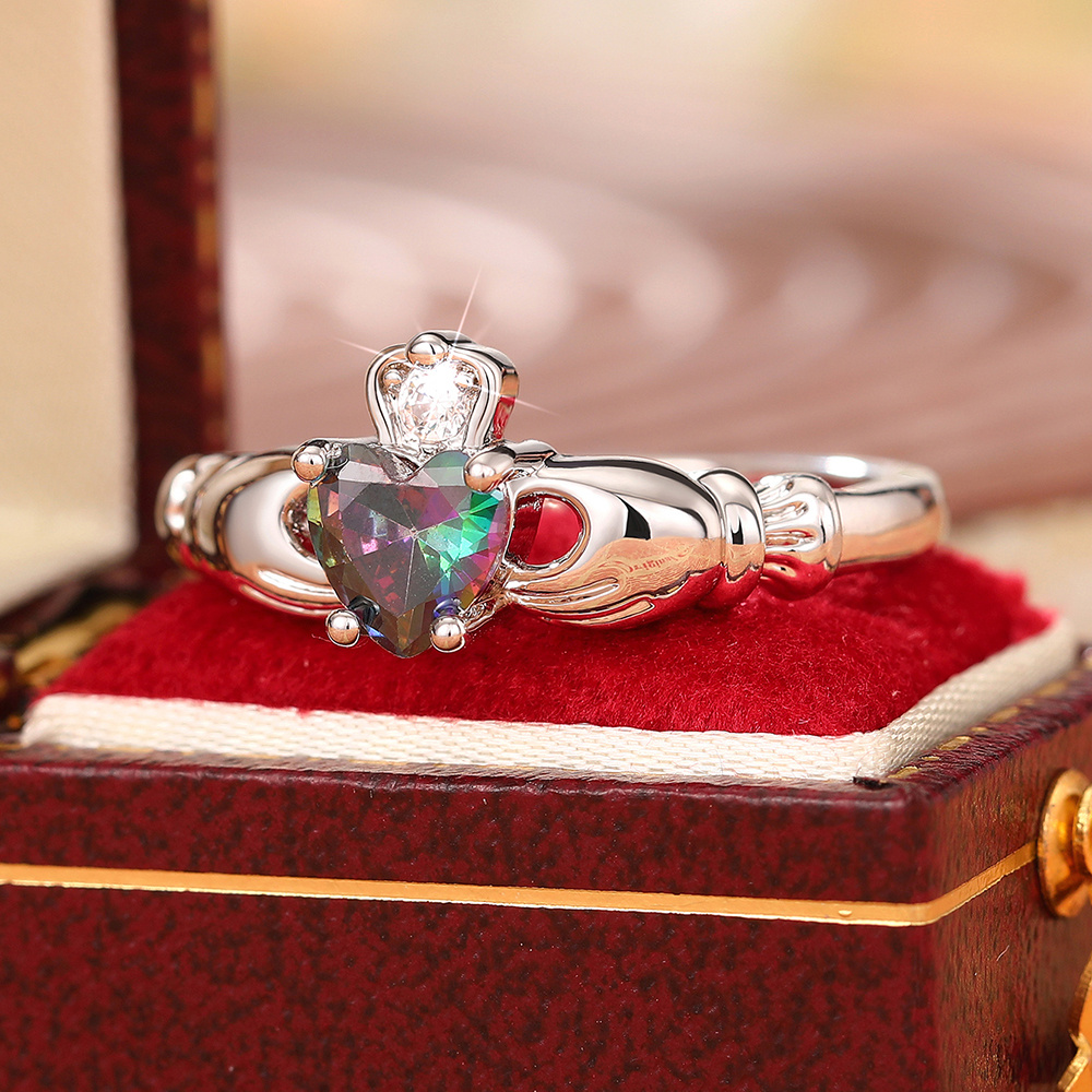 Exquisite Zirconia Heart Claddagh Promise Ring, Elegant Gift