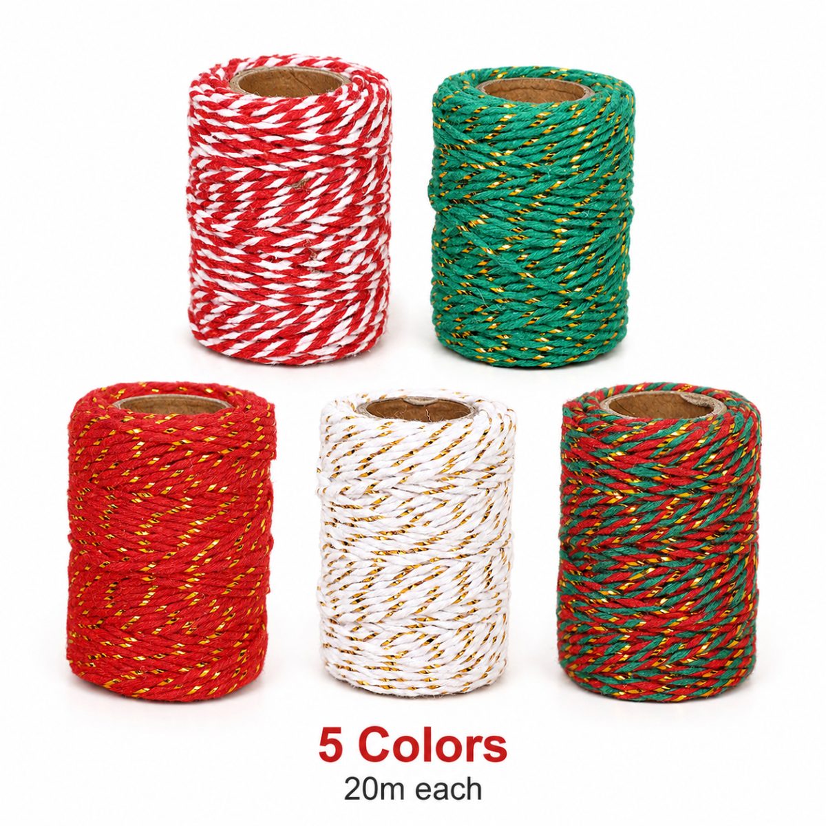 TEMU 5 Rolls Of Christmas Packaging Ribbon Set, 5 Colors Mixed, About 20 Meters Per Roll, Red And White, Green Golden, Red Golden, Platinum, Red And