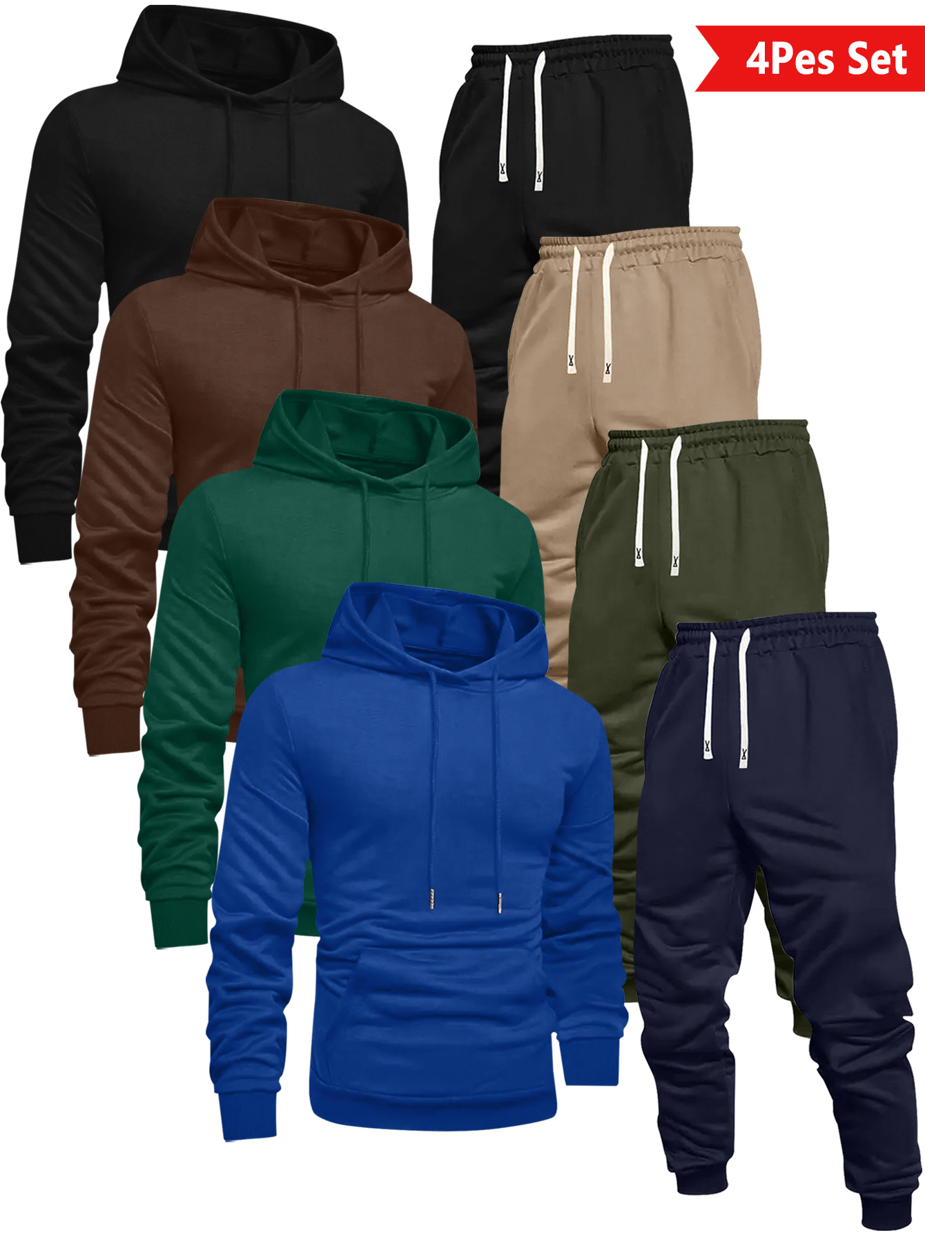 Ensemble Sportif Homme — Sweat à Capuche & Jogging Ensemble sportif tendance pour hommes avec sweat à capuche uni et pantalon à cordon de serrage, lavable en machine, pour activités extérieures décontractées
