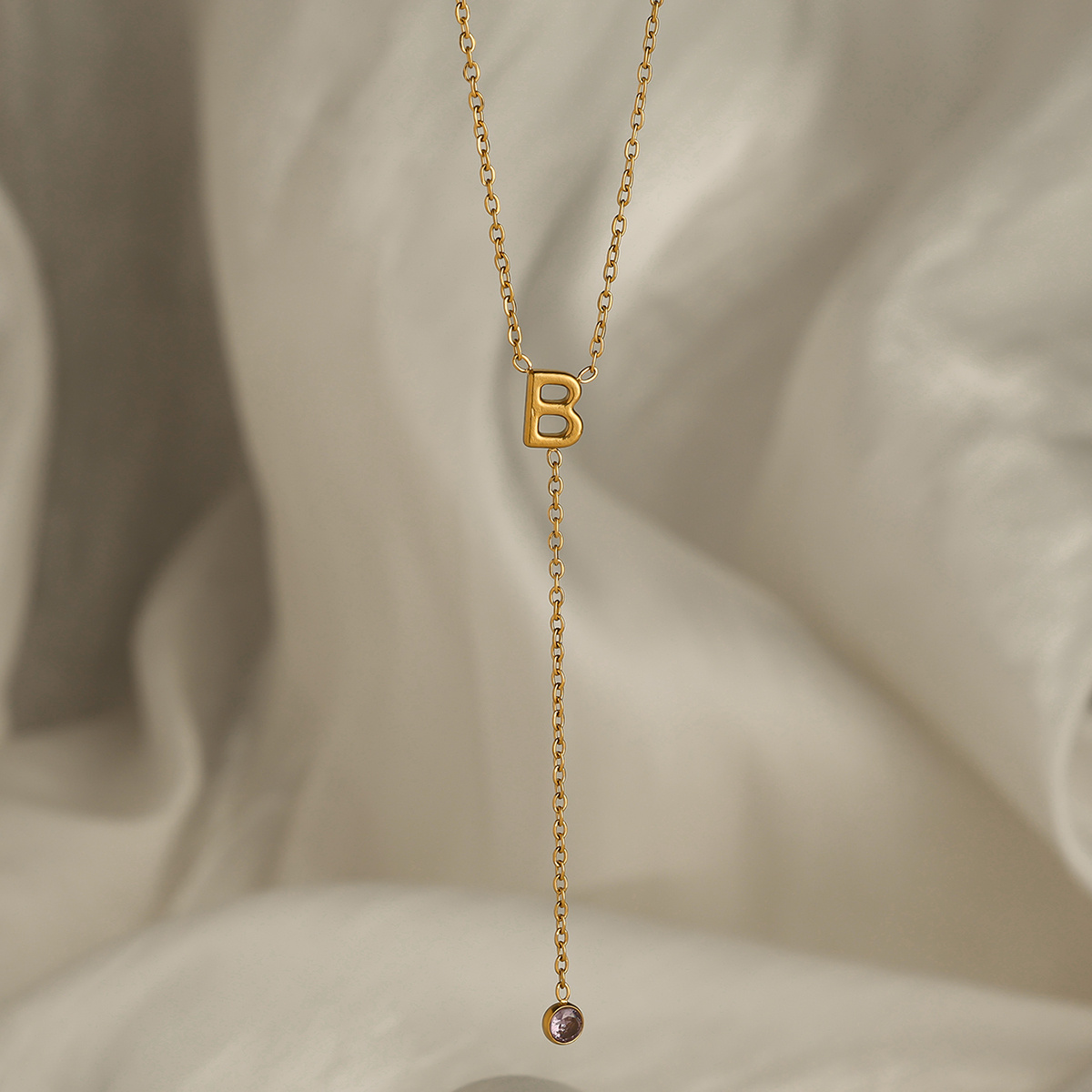 Golden Tone Minimalist Initial Necklace, Lariat Style