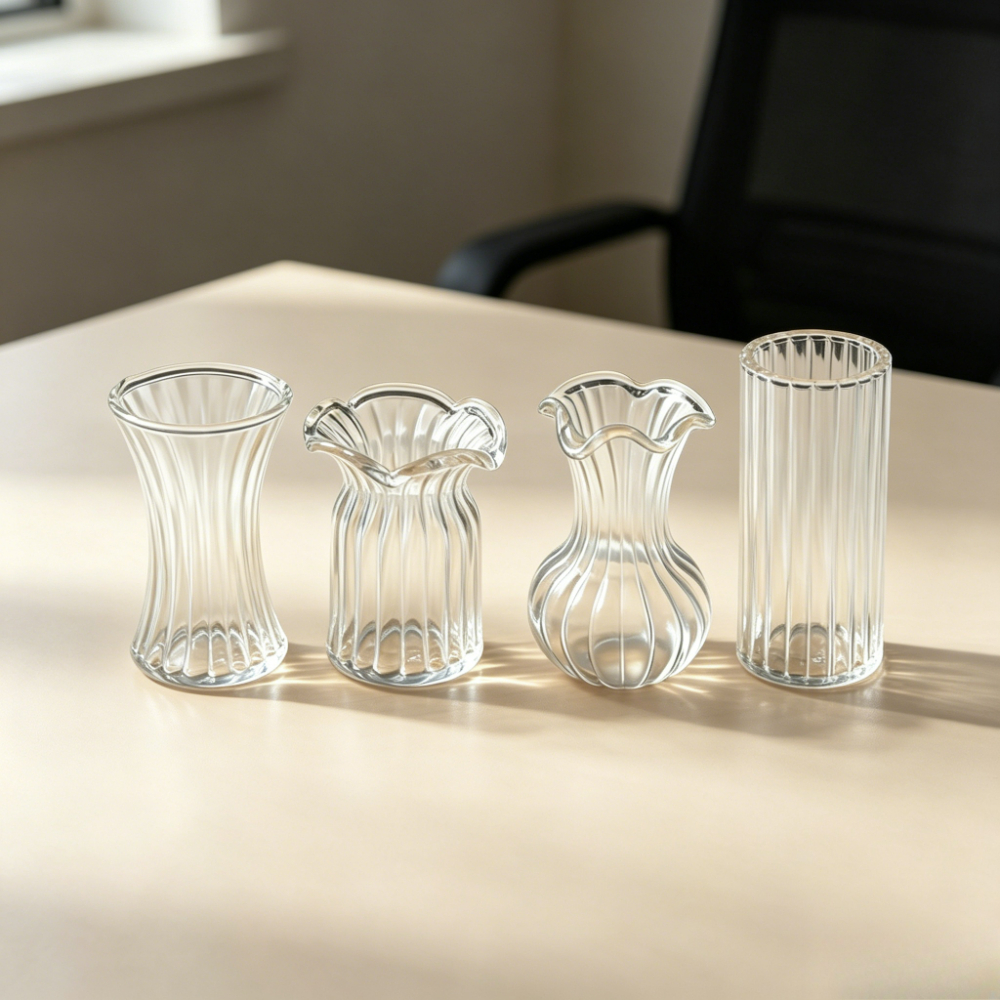TEMU 4pcs Handmade Glass Mini Vases, Holiday Decoration Small Sculpture Ornaments, Micro Landscape Transparent Glass Small Vase Ornaments, Mini Glass
