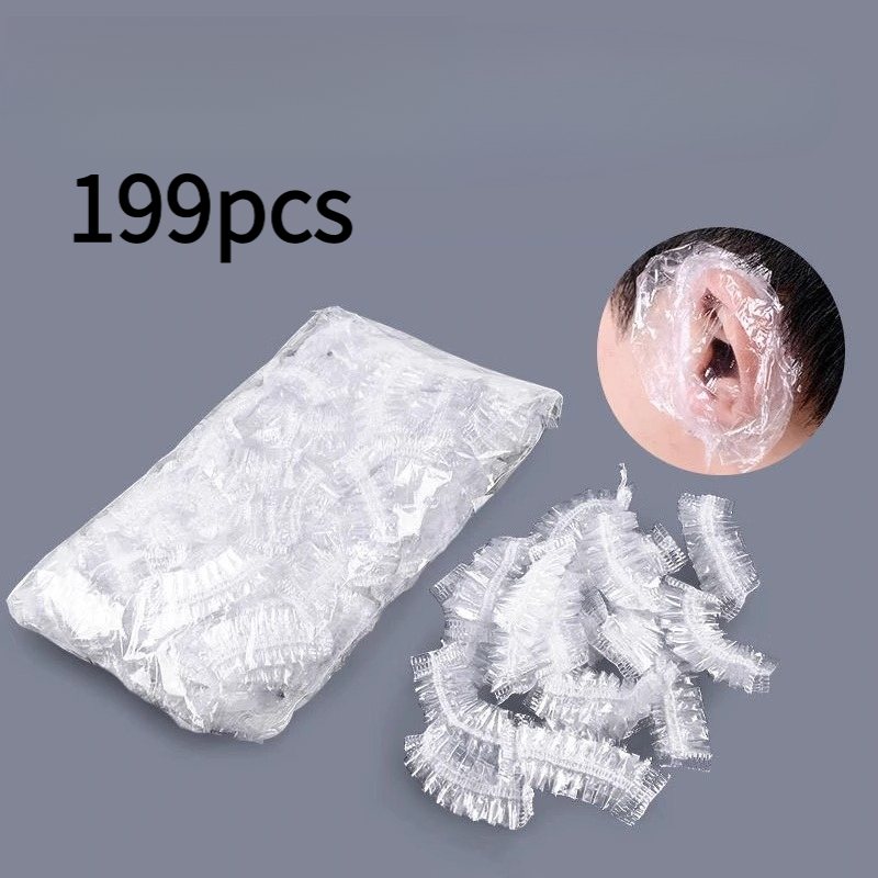 TEMU Paquete de 199 tapones de oídos desechables transparentes para salones de peluquería, baño, spa e hidroterapia - Cubiertas elásticas para oídos