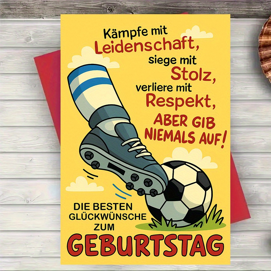 1pc"soccer Inspirational Birthday Card With Motivational Quote And Football Design"envelope Greeting Card