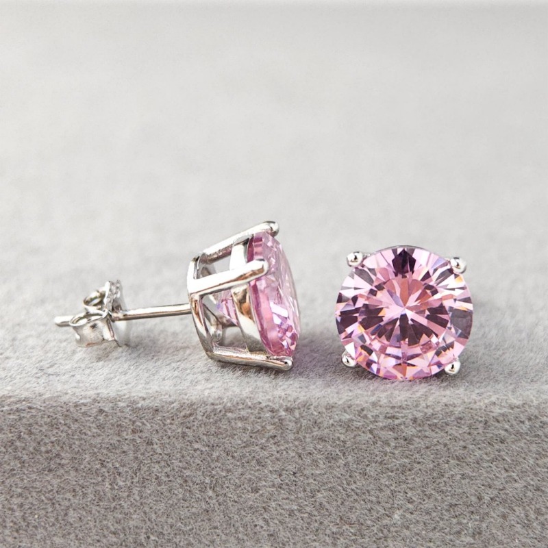 S925 Silvery Pink Synthetic Earrings, Classic 4 Claw Design