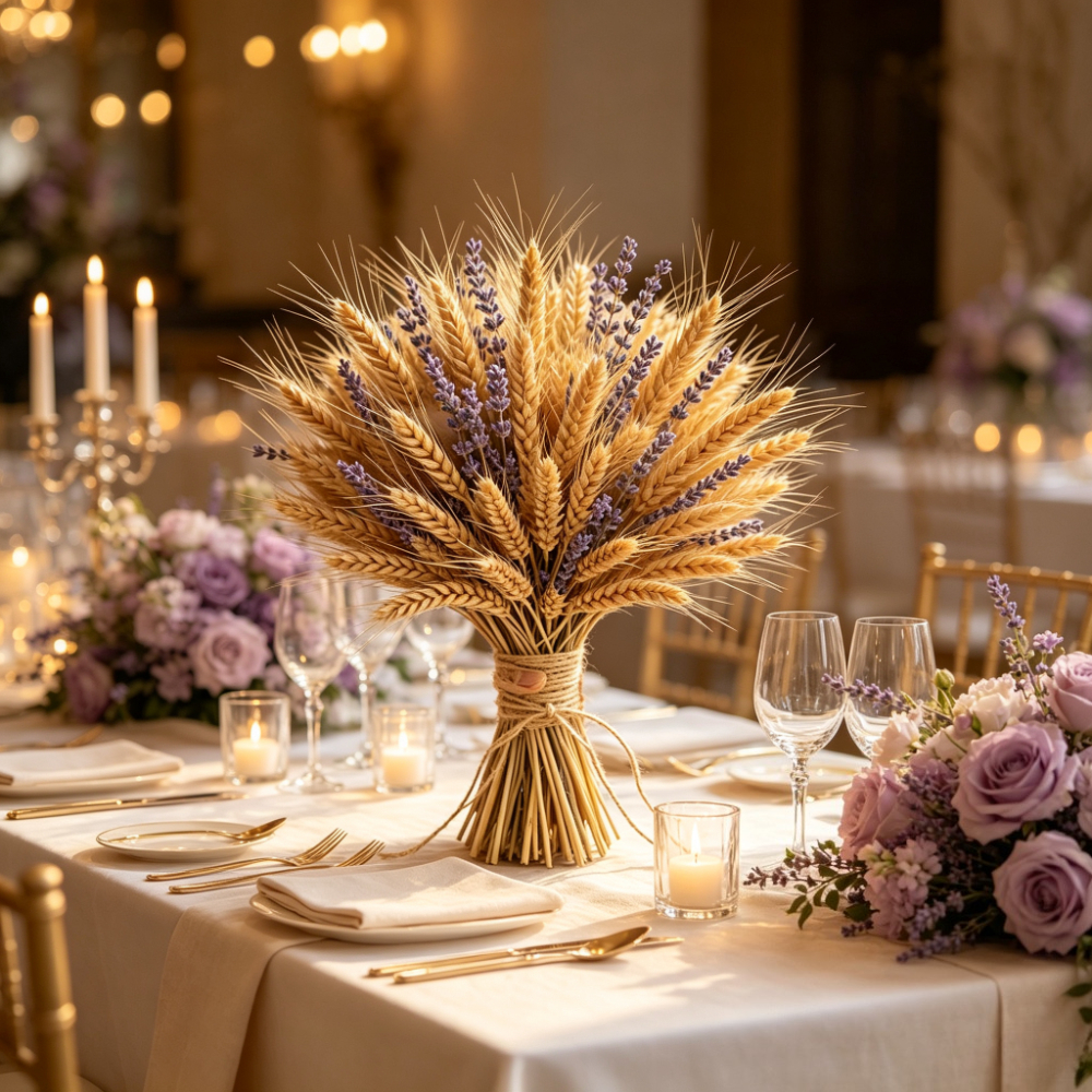 Image of 90pcs Natural Dried Bulk And Wheat Stalks Stems, Dried Flowers For Rustic Living Tabletop Wedding Table Decor Christmas Halloween Valentine's Day Arrangements