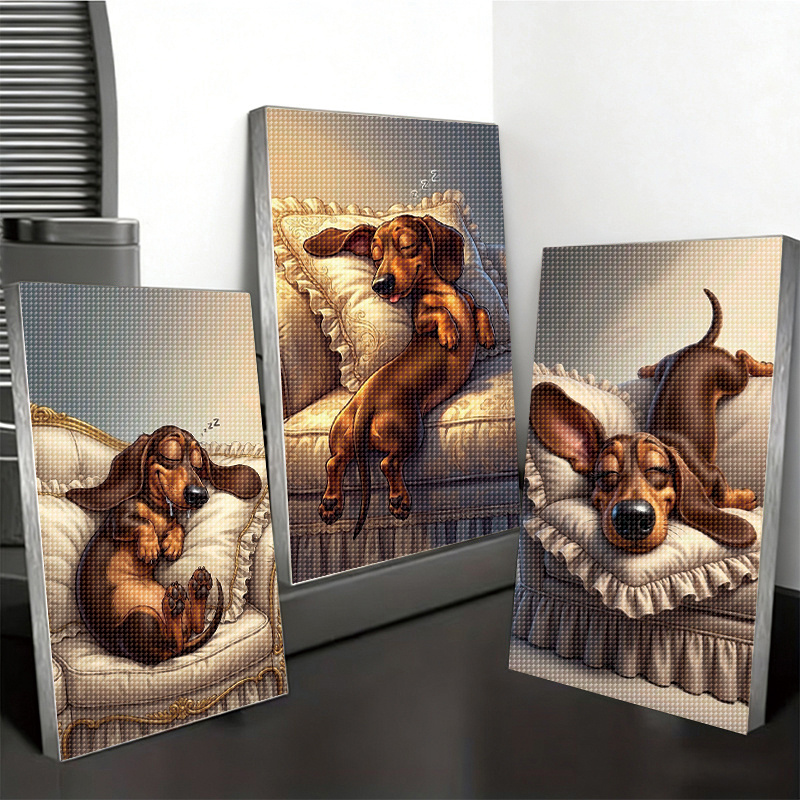 TEMU 3 Sets Diamond Painting Kits, Lazy Sleeping Sausage Dog Diamond Painting, Hand Drilling Decorative Painting, Living Room Entrance Vertical Full