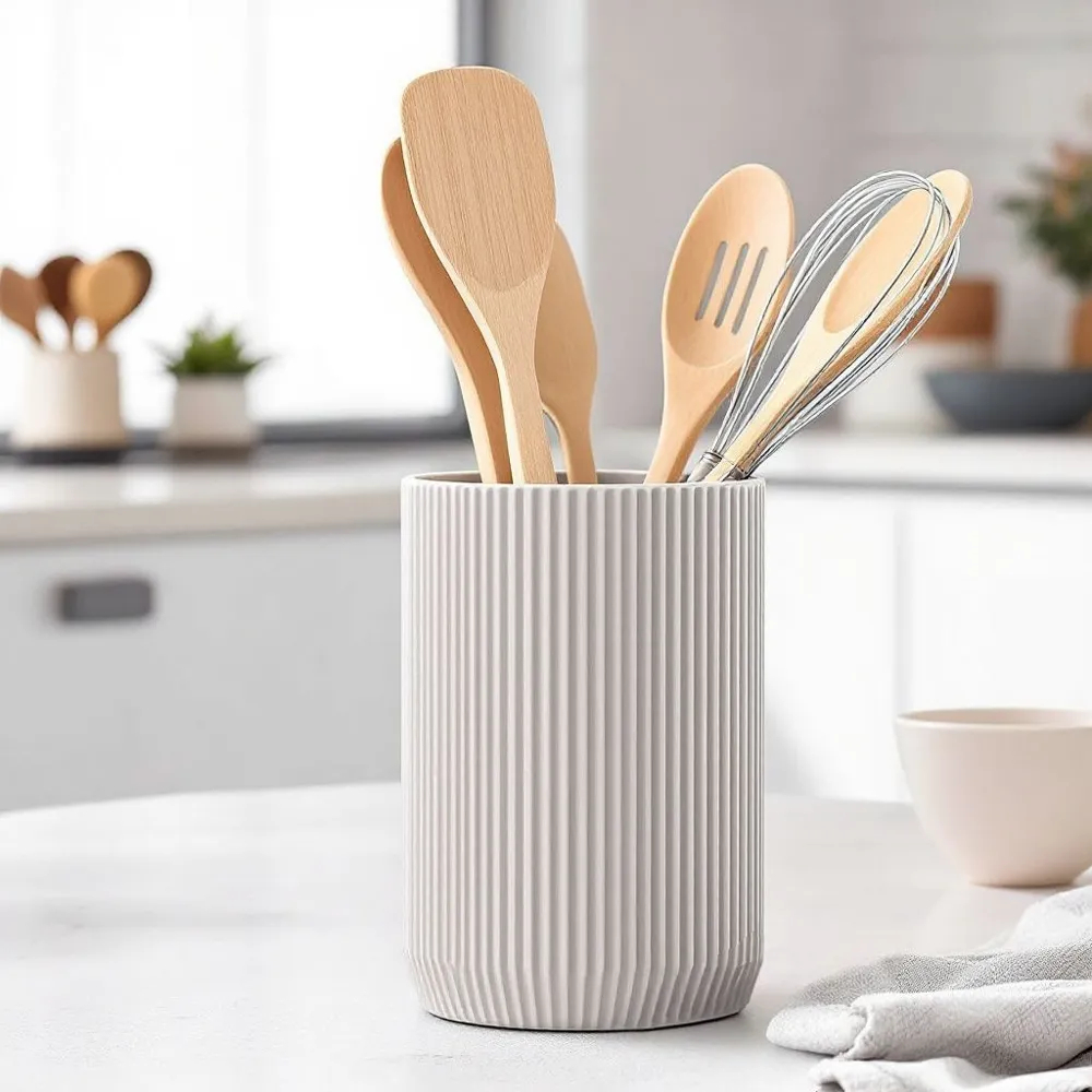 TEMU Modern Ribbed Utensil Holder | 3d Printed Kitchen Tool Storage Caddy