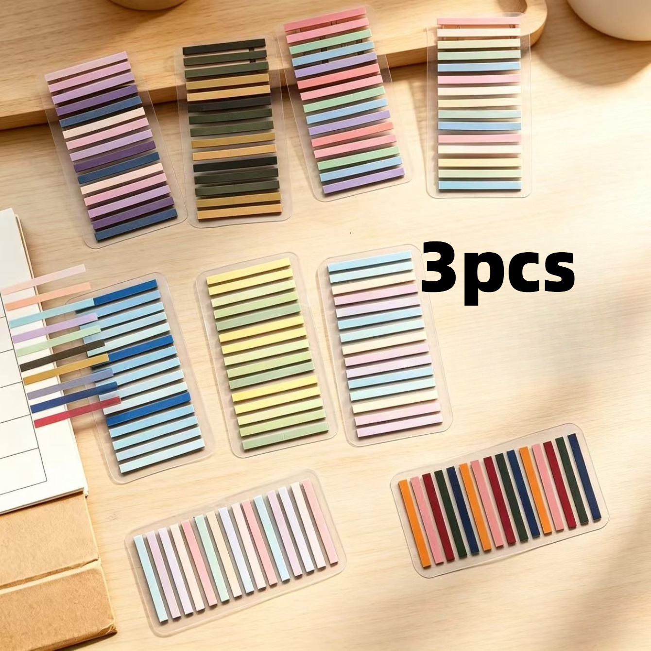 TEMU 3pcs Set/960 Random Color Index Tabs, Small Narrow Strips, Reusable Sticky Notes, Reading Notes, Bookmark Labels, Fluorescent Markers For