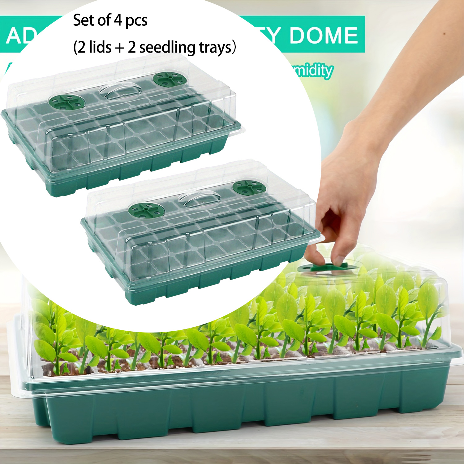 Random Style Vented Lid Set Of 4pcs Seed Tray Set, 24/40 Grid Propagation Growth Thickening Seedling Starter Tray With Adjustable Window For Greenhouse And Garden, Plastic, Lightweight