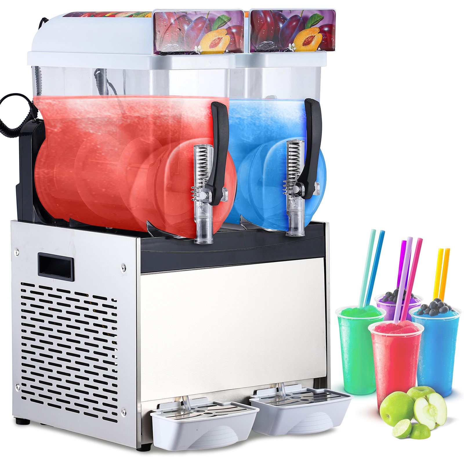 commercial slushy machines with a capacity of 30   or 8 gallons featuring 860 watts of   of stainless steel designed for making   drinks and margaritas   a self cleaning function   cocktails restaurants Product details 4