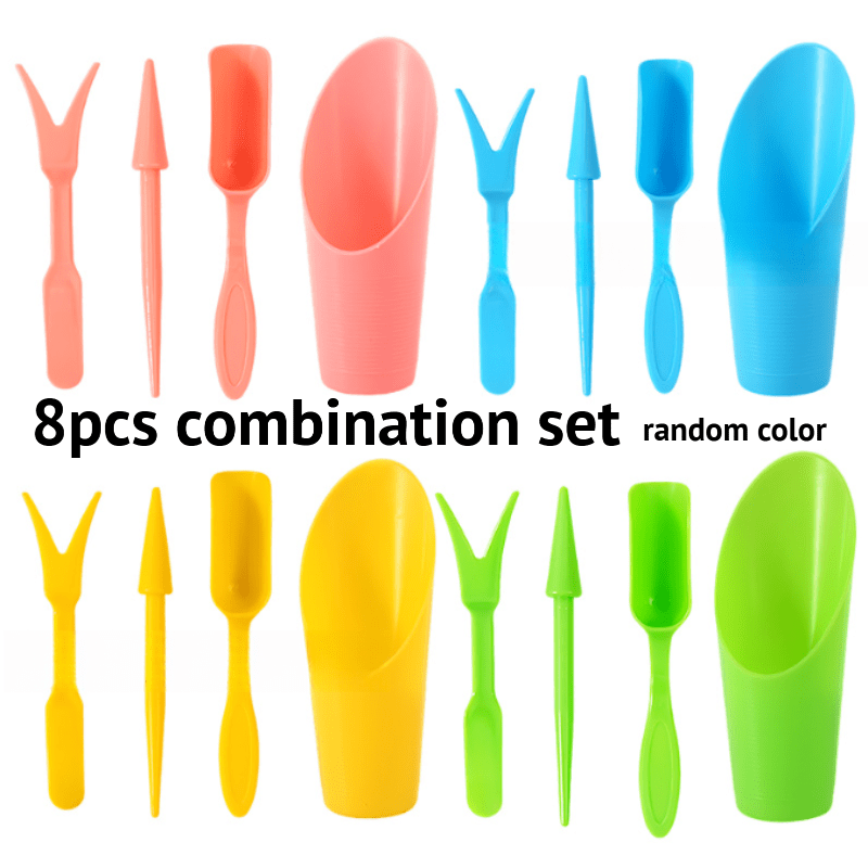 TEMU 8pcs Set Of Plastic Soil Shovels Gardening Tools, Mini Soil Shovels And Buckets For Succulent Planting, For Indoor Plant Care And Seedling