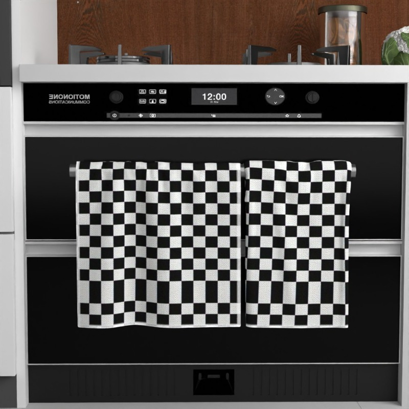 

2pcs Checkerboard Kitchen Towels - Black & White, Drying Hands & Cleaning, Machine Washable Polyester, 18x26 Inches