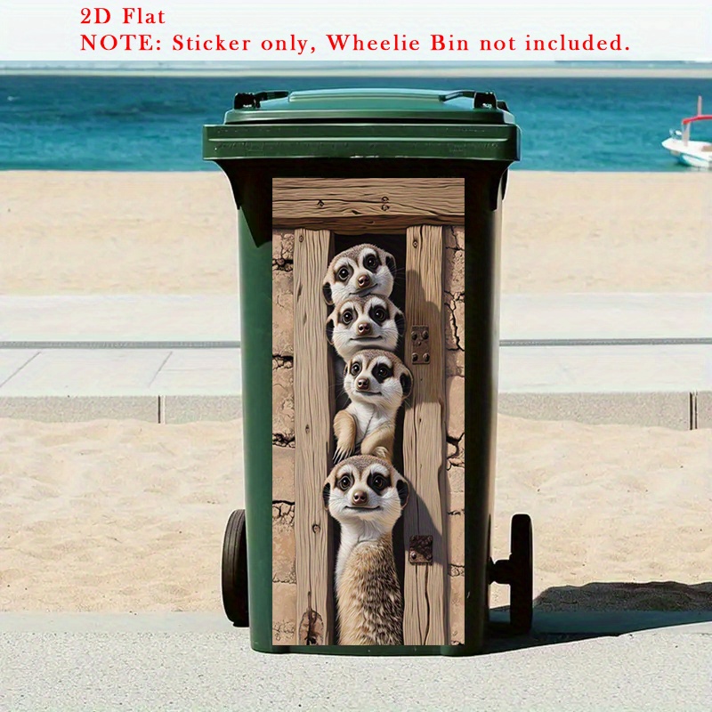 Image of Stickers For Trash Cans Featuring 2d Flat Meerkats, Curiosity-themed Peel And Stick Designs, Animal Decals For Trash Can Faces, Self-adhesive Removable Images Of Peeking Animals