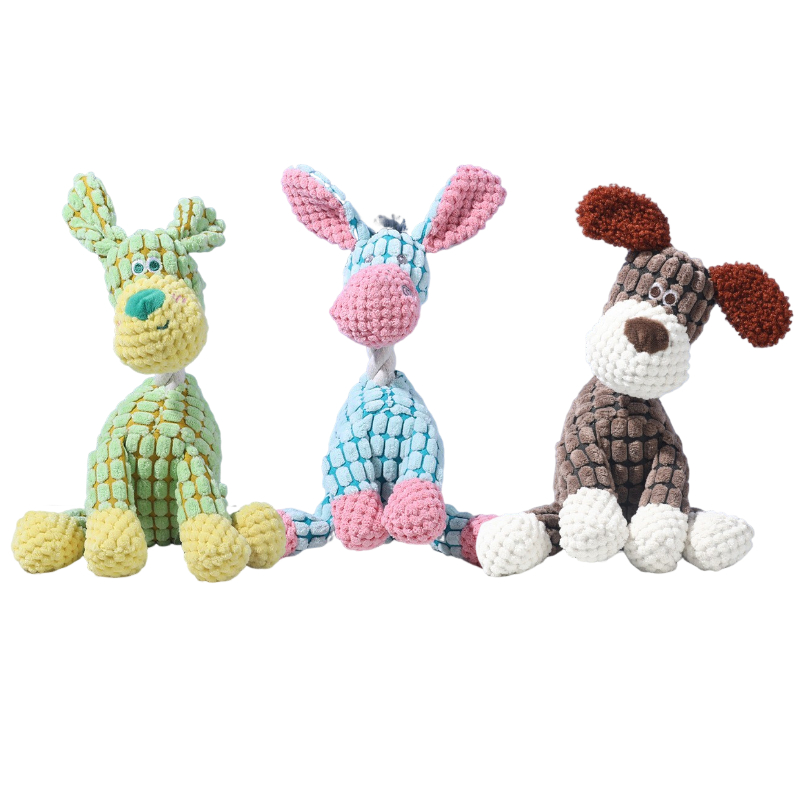 TEMU 3pcs Dog Chew Toys Set Durable Corduroy Plush Squeaky Toys For Small Medium Large Dogs Puppy Teething Bite Resistant Stuffed Animal Pet Supplies