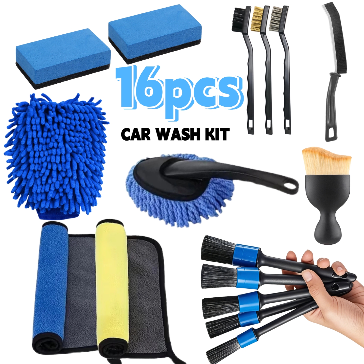 TEMU 16/20pcs Car Cleaning Tool Set, Including Various Detail Brushes, Suitable For Cleaning Air Conditioning Vents, Seat , Etc., Car And Motorcycle