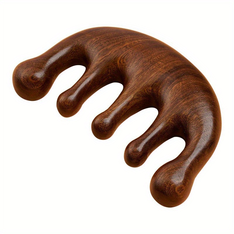 Set de 2 piezas de peine de masaje con cabezal de bola dorado engrosado de cinco dientes (1 peine + 1 bolsa), cepillo de pelo de madera de relajación de meridianos de cinco dientes, para relajación y descompresión del cuero cabelludo, herramienta de masaje, masajeador de cuero cabelludo, peine de masaje para todo el cuerpo, masajeador de cabeza