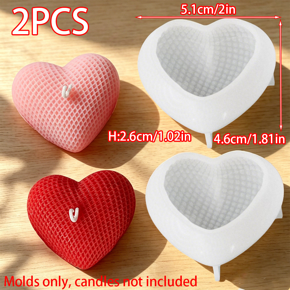 TEMU 2 pezzi/Set Stampo in silicone a forma di cuore per candele all'uncinetto, strumento 3D a a forma di cuore per di aromi, stampo in silicone per