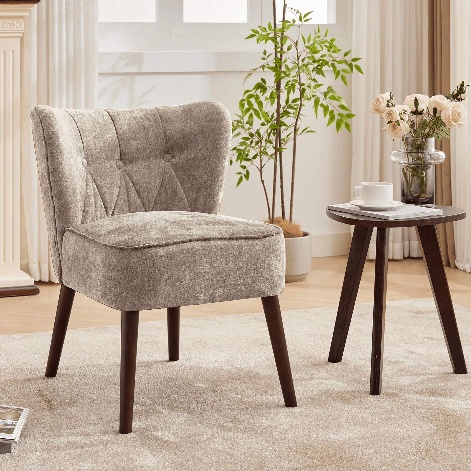 Image of Mid-century Accent Chair, 1pc Comfy Living Room Chair, Armless Slipper Chair Mid Century Side Single Sofa Chair With Legs Wingback For Bedroom