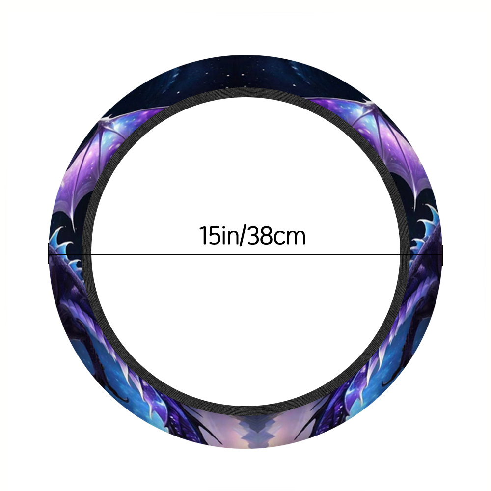 TEMU 1pc Elastic Steering Wheel Cover With Purple Dragon Pattern, Designed For Car Owners, Suitable For Automotive Interior Additions, Breathable And