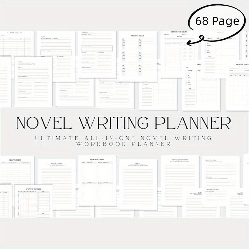 68-page Writing Workbook Planner – -one Fiction Organizer For Writers, Adults, And Creative , Creative Writing Aid | Clean Layout Design | Durable