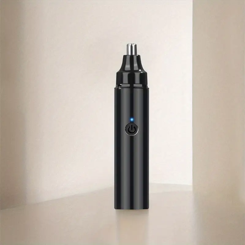 1pc electric nose hair trimmer for men - usb-rechargeable cordless operation, long-lasting lithium battery (400mah) - compact & lightweight design, quick-charge grooming tool - safe, quiet motor - abs construction - travel, car, home use - ideal for sensitive light beige - minimalist black trimmer, nose hair remover, travel personal care, sleek gadget, car accessory, portable device, durable material, men Product details 4